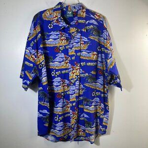 Mens Vintage Big Dogs Big Kahuna Hawaiian Button Shirt Blue XL Cotton short slee